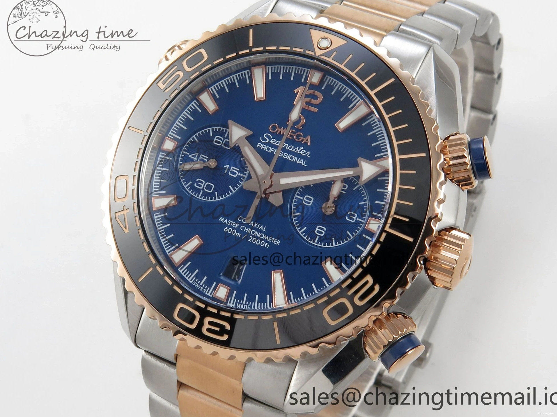 0328 Planet Ocean 600M Chrono SS VRF 1:1 Best Edition Black Bezel Blue Dial on RG SS Bracelet A Affordable 7648